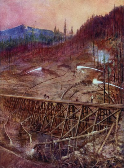 Fylla i en bock på en järnväg genom hydraulisk slussning (färg litho) av Edward Parick Kinsella
