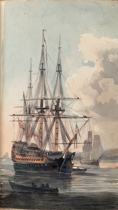 Vy över Hans Majestäts fartyg Inflexible, början av 1800-talet (akvarell) av Edward Pelham Brenton