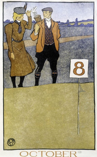 Par som spelar golf - i "" Golf Calendar"" av Edward Penfield, red. 1899 av Edward Penfield