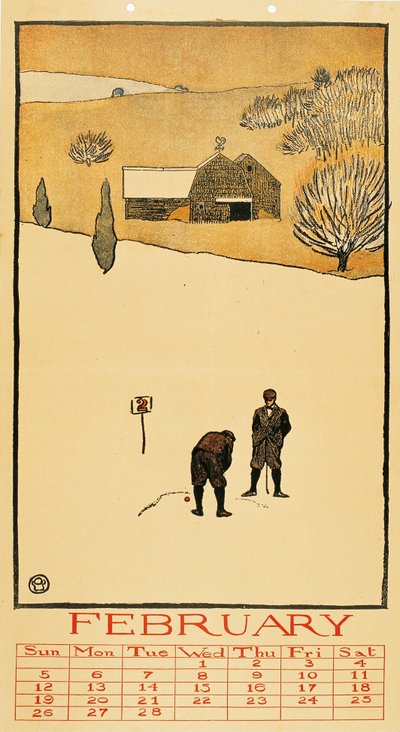 Golfkalender. Februari - Oeuvre de Edward Penfield (1866-1925) - 1899 - Färglitografi - 41x28,6 - Museu Nacional d