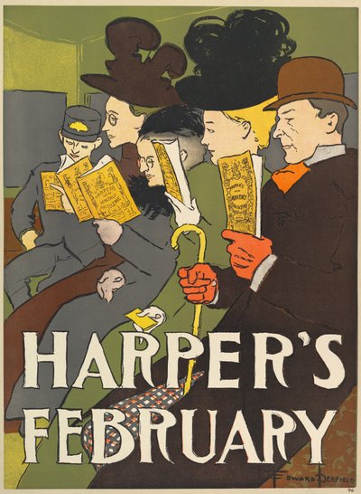 Harpers New Monthly Magazine, februari 1896 (lito i färg) av Edward Penfield