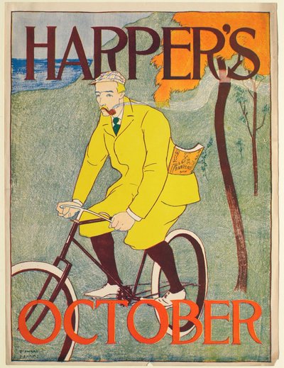 Man i gul kostym på cykel, Harper