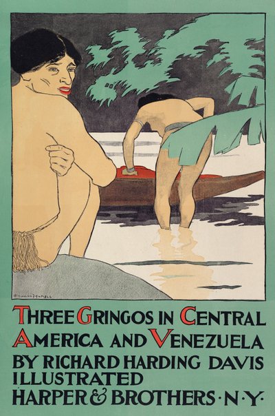 Affisch som främjar tre Gringos i Centralamerika och Venezuela av Richard Harding Davis (1864 - 1916), pub. 1896 av Edward Penfield