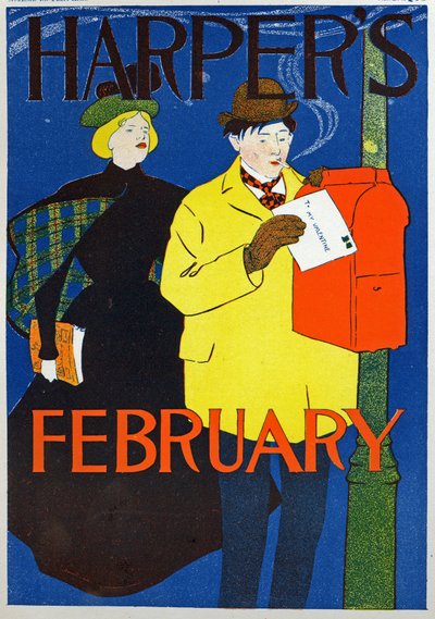 Vetenskap. Kommunikation. Posta. The Valentine letter, affisch av Penfiel för tidningen Harper