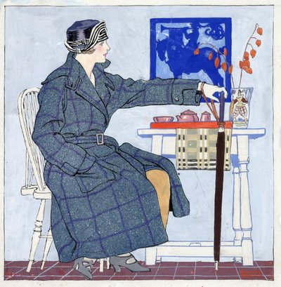 Ung kvinna som sitter bredvid bordet håller paraplyet av Edward Penfield