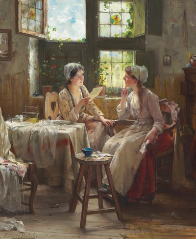 The Good News (olja på duk) av Edward Portielje
