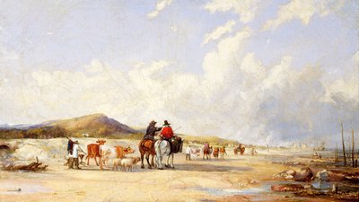 Över sanden till marknaden i Swansea (olja på duk) av Edward Pritchard