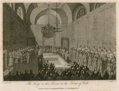 Kungen på sin tron i House of Lords av Edward Pugh