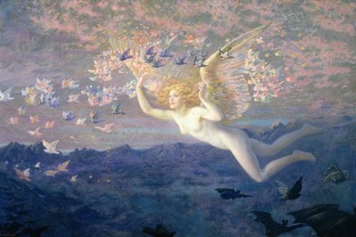 On the Wings of the Morning, 1905 (wc förhöjd med kroppsfärg och guldfärg) av Edward Robert Hughes