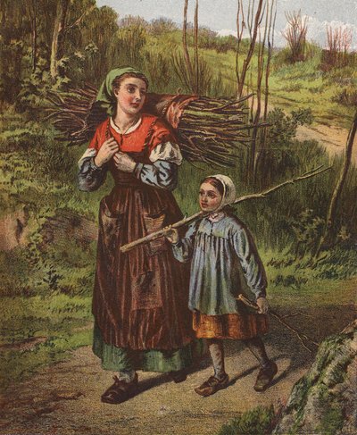 Faggot Gatherers, Bretagne (färglitografi) av Edward Sherard Kennedy