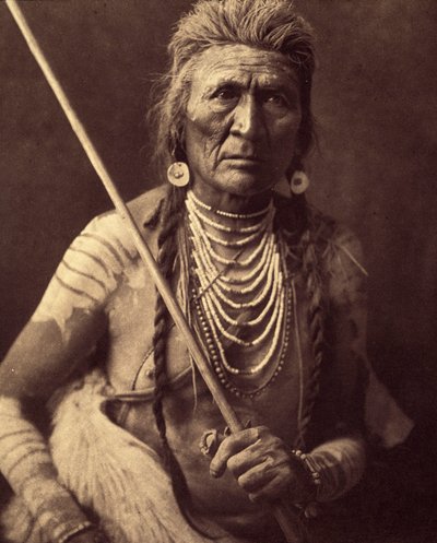 Wolf, Indian Apsaroke (Wolf - Apsaroke också ibland skrivet Absaroke) Foto taget från volym 4 av uppslagsverket publicerat av Edward S. Curtis (1868-1952) om indianerna i Nordamerika, med ett förord av Theodore Roosevelt. Mellan 1907 och 1930, 2 av Edward Sheriff Curtis
