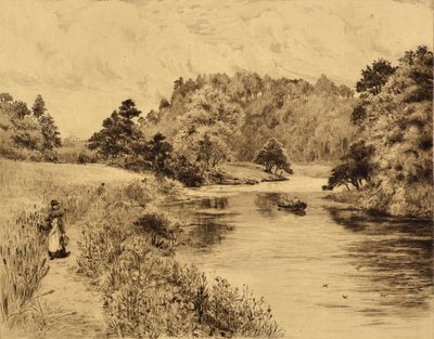 The Wear: The Wear Near Durham, ca 1880 (etsning) av Edward Slocombe