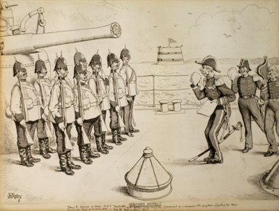 Oregistrerad historia! Att berätta för marinsoldaterna ombord på HMS Taradiddle att Hennes Majestäts regering har beslutat sig för - som en eftergift mot kontinentmakternas fördomar - att evakuera Egypten vid ett tidigt datum: förmodligen den första april av Edward Tennyson Reed
