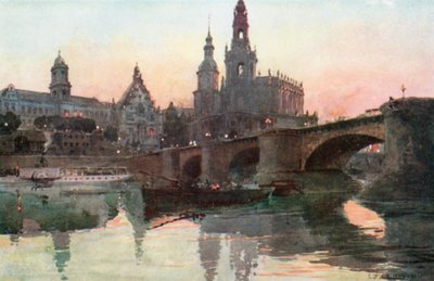 Dresden - Augustusbron (färglitografi) av Edward Theodore Compton