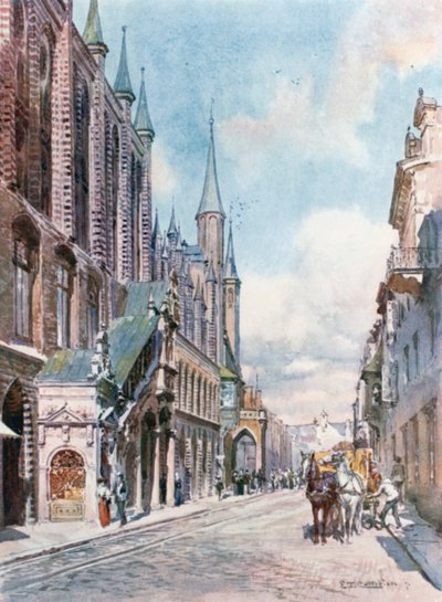 Lübeck - Stadshuset (färglitografi) av Edward Theodore Compton