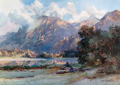 Neuschwanstein och Hohenschwangau (färglitografi) av Edward Theodore Compton
