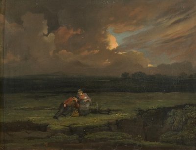 En soldat och hans fru och barn i ett stormigt landskap av Edward Villiers Rippingille