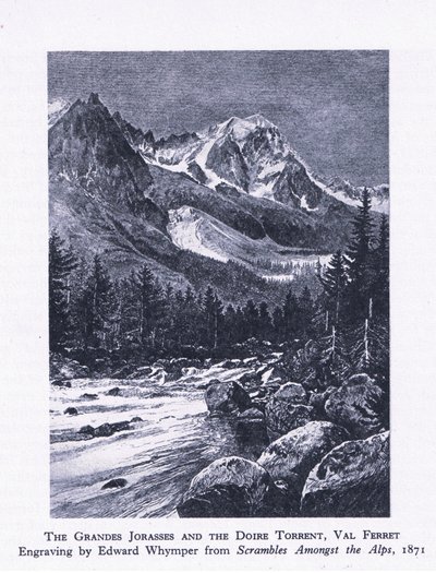 The Grand Jorasses and the Doire Torrent, Val Ferrett, från British Adventure publicerad av Collins, 1947 av Edward Whymper