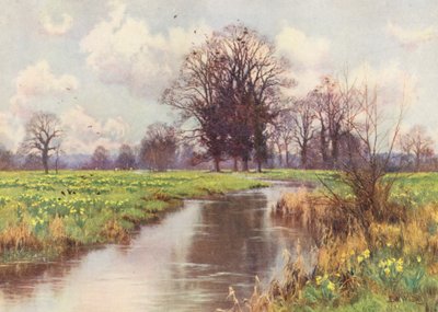 Den är fri från bördor, denna glada lilla flod, och varken damm eller kvarn hindrar den snabba vägen till havet (färglitografi) av Edward Wilkins Waite