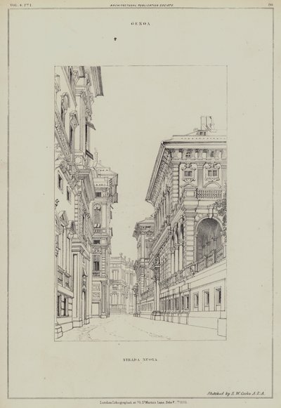 Strada Nuova, Genua, Italien (litho) av Edward William (after) Cooke