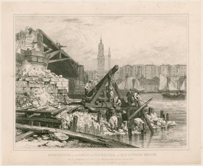 Rivning av en del av Old London Bridge. Mars 1832 av Edward William Cooke