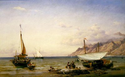 Fiskare underhåller sina nät av Edward William Cooke