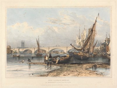 New London Bridge från Billingsgate (lågt vatten) av Edward William Cooke