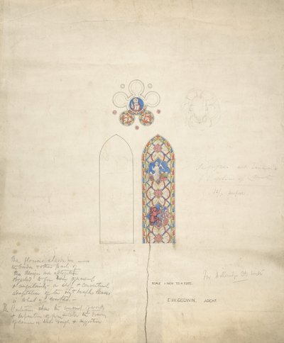 Design för glasmålningar i Ditteridge Church, ca. 1859. av Edward William Godwin