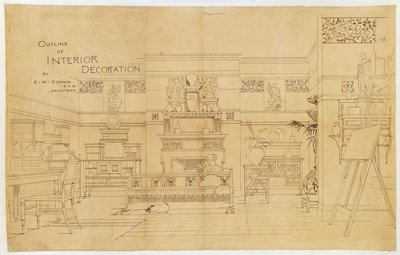 Outline of Interior Decoration, 1881 (bläck på kalkerpapper) av Edward William Godwin
