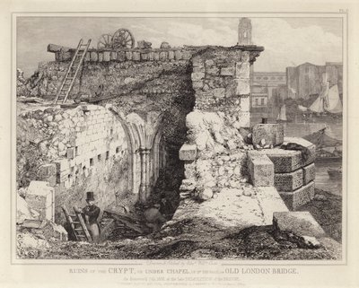 Ruinerna av St Thomas Chapel på Old London Bridge av Edward William Godwin