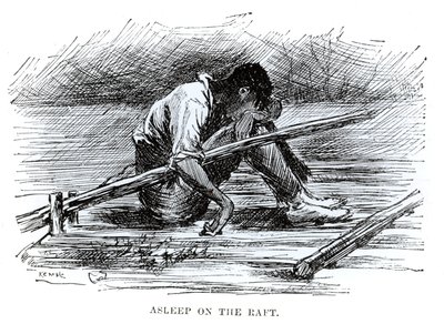 Sova på flotten, illustration från "The Adventures of Huckleberry Finn", av Mark Twain (1835-1910) 1884 (gravyr) (s/v foto) av Edward Windsor Kemble
