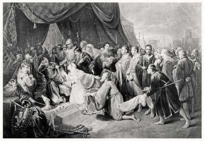 The Surrender of Calais, 4 augusti 1347, graverad av John Young av Edward after Bird