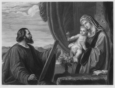 St Luke målar jungfrun, från bilden i den kungliga samlingen (gravyr) av Edward von Steinle