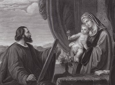 Sankt Lukas och jungfrun (gravyr) av Edward von Steinle