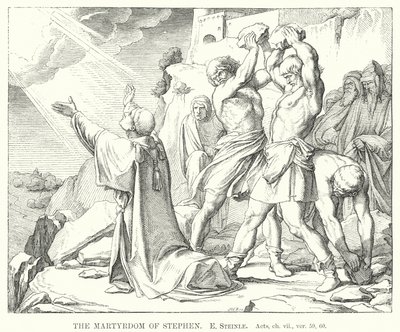 Stefans martyrskap, Apostlagärningarna, kap vii, ver 59, 60 (gravyr) av Edward von Steinle