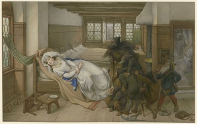 Dvärgarna finner Snövit sovande, 1874. av Edward von Steinle