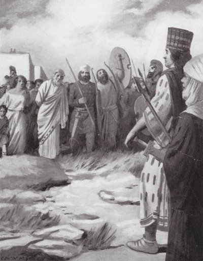 Krösus ledd framför Cyrus vid erövringen av Sardes (lito) av Edwin A. Morrow