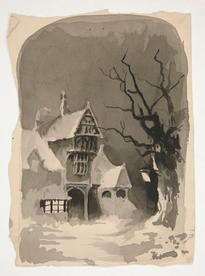 En vinterscen: Hus i snön (recto); Diverse figurstudier (verso) av Edwin Austin Abbey