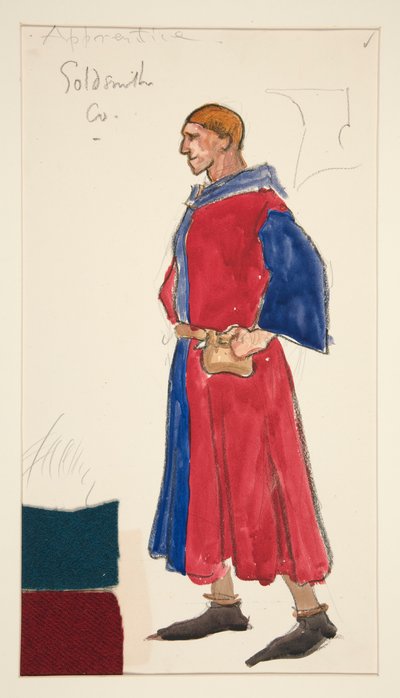 Lärling Guldsmed, kostymskiss för Henry Irving av Edwin Austin Abbey