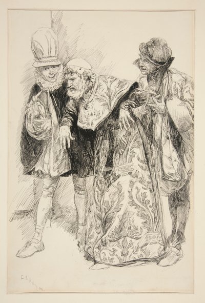 Baptista-protester, illustration till akt I, scen i, Taming of the Shrew av Edwin Austin Abbey