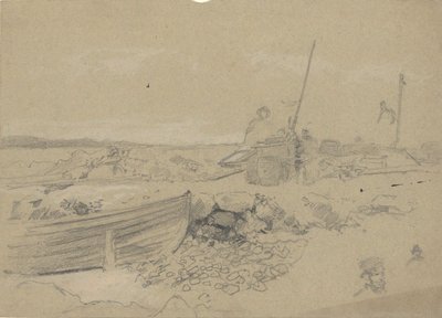 Strandscen med dory av Edwin Austin Abbey