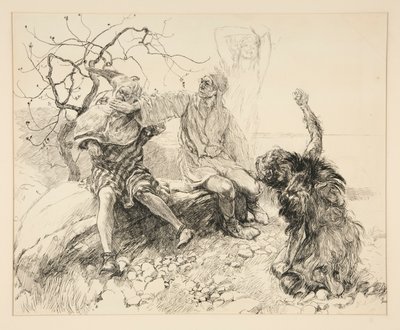 Caliban, Stephano och Trinculo (Ariel osynlig), illustration för akt II, Scene II, The Tempest av Edwin Austin Abbey