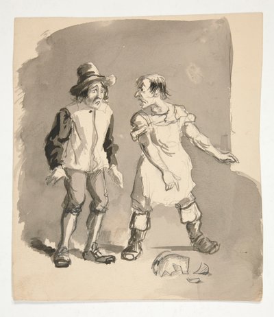 Tecknad film av två män och trasig kruka av Edwin Austin Abbey
