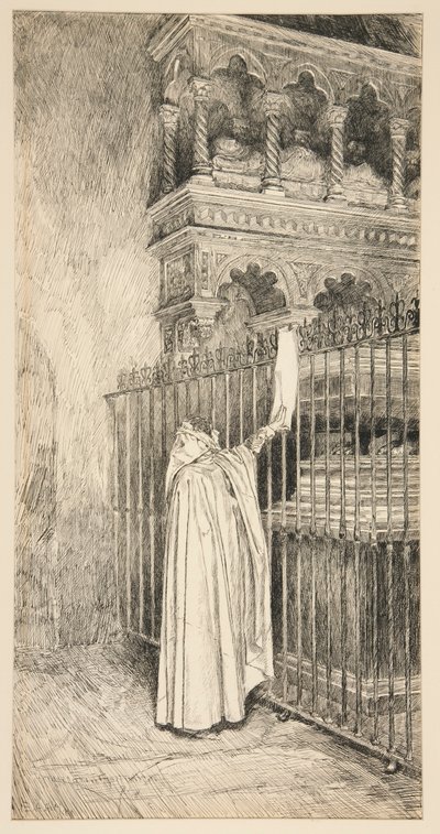 Claudio (läser ur en rulle): av Edwin Austin Abbey
