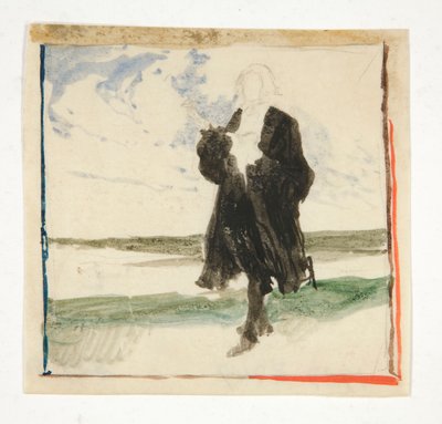 Klädd man i landskap - oidentifierad illustration av Edwin Austin Abbey
