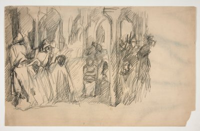 Kompositionsstudie för väggmålningsserien The Quest of the Holy Grail på Boston Public Library av Edwin Austin Abbey