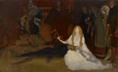 Kompositionsstudie, för The Play Scene in Hamlet, Akt III, Scen II av Edwin Austin Abbey