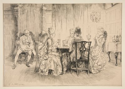 Dining Scene - illustration för Austin Dobson av Edwin Austin Abbey