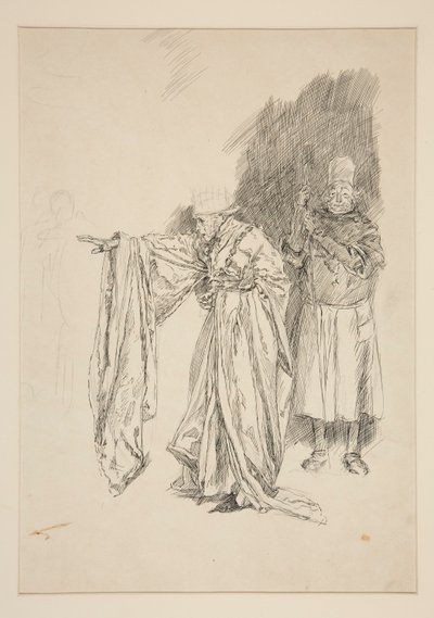 Tidig studie för King - Akt II, Scen III, Alla av Edwin Austin Abbey