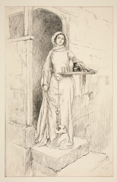 Gå in på Mistress Anne Page med vin - Akt I, Scene I, Merry Wives of Windsor av Edwin Austin Abbey